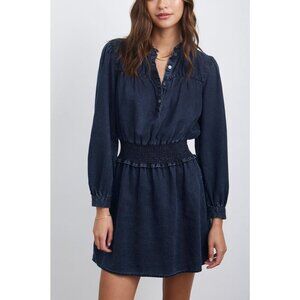 Rails Shawna  Long-Sleeve Smocked Waist Button-Front Denim Women's Dress Size L